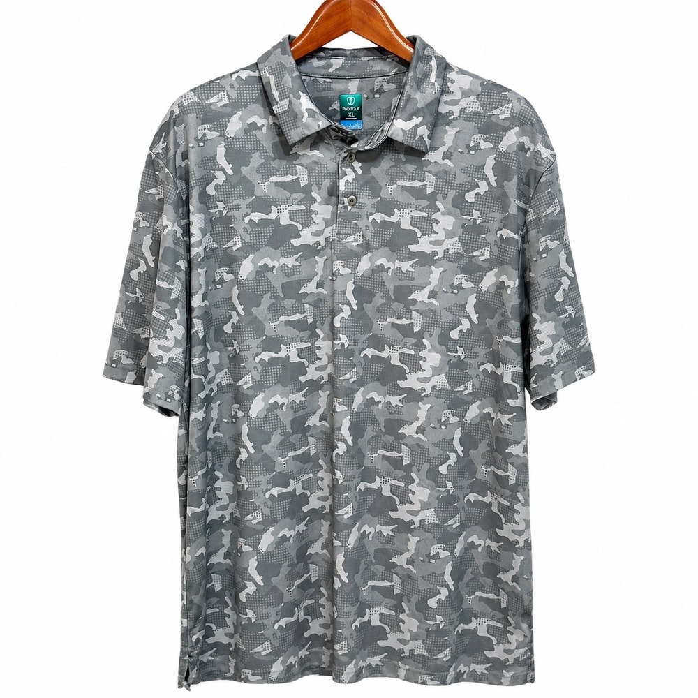 Pro Tour Coolplay Mens XL Grey Camo Golf Polo Shirt Short Sleeve BK2879